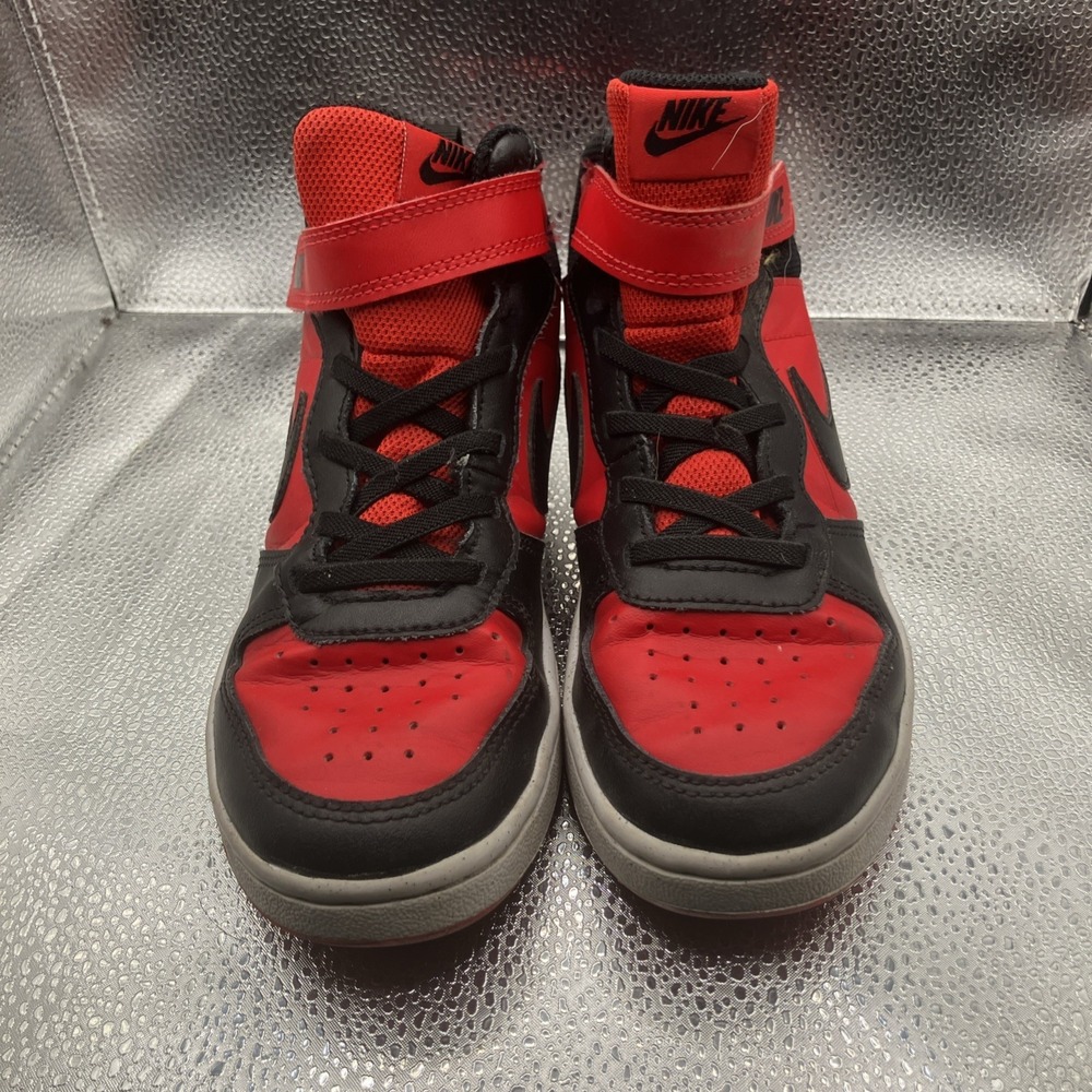 Nike CD7783-602 Boys High Top Red Black Sneakers Leather US Size 2 Y